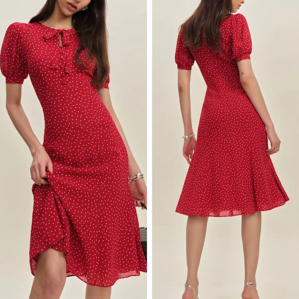 Reformation Red Polka Dot Midi Dress